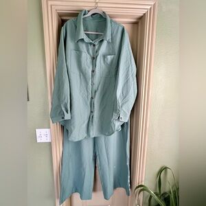 Women’s SHEIN 2 Piece Outfit; Shirt/Pants; Sea Green; Size 4XL